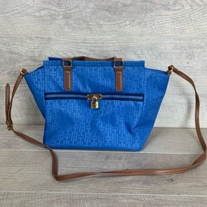 Tommy Hillfiger Blue Monogram Purse Brown Accents